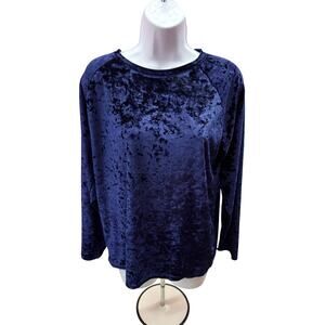 Vintage Urban CoCo Women’s M Navy blue Velvet T-Shirt Casual Long Sleeve Top
